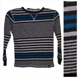 Amplify Soft Thermal Ribbed Knit Long Sleeve Shirt Boys 5/6 Black Stripe Kid Tee
